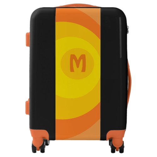 Retro Orange Circles Monogram Luggage