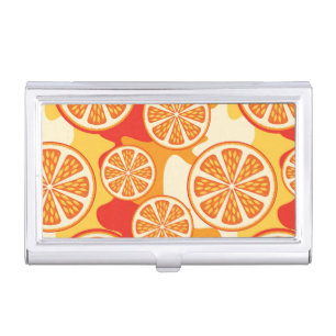 Retro Orange Citrus Pattern Business Card Holder