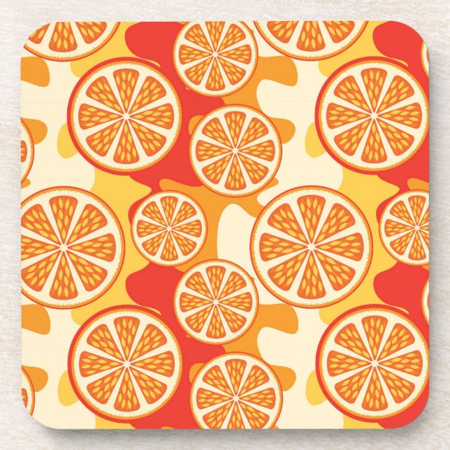 Retro Orange Citrus Pattern Drink Coaster (Front)