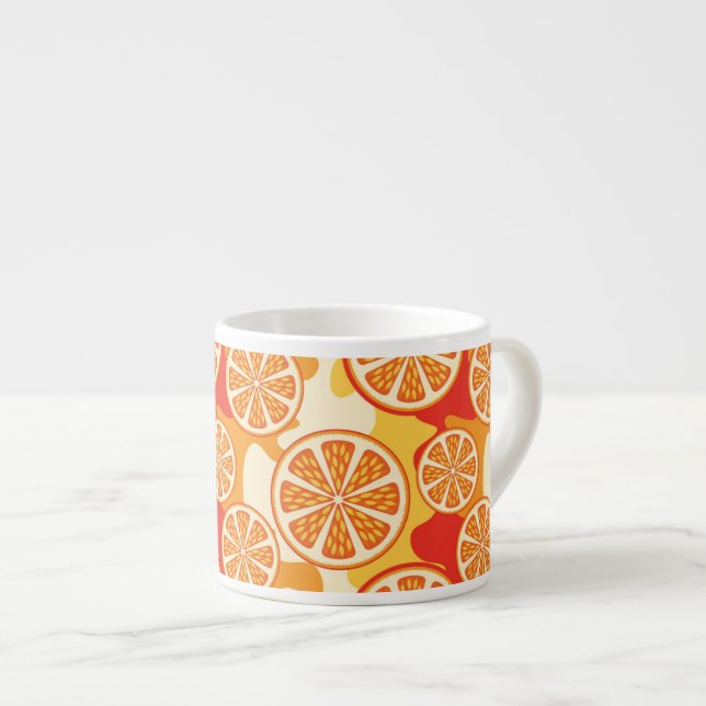 Retro Orange Citrus Pattern Espresso Cup (Front Right)