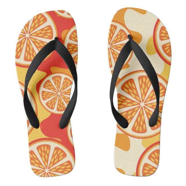 Retro Orange Citrus Pattern Flip Flops (Footbed)