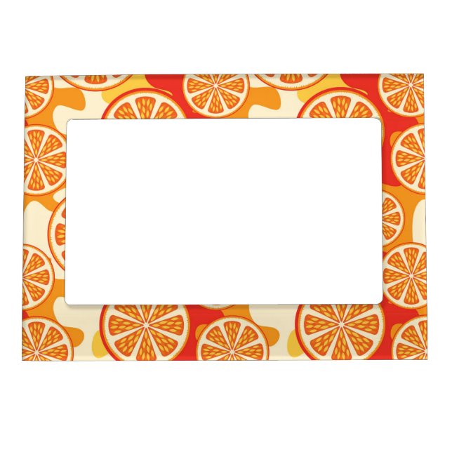 Retro Orange Citrus Pattern Magnetic Photo Frame (Front)