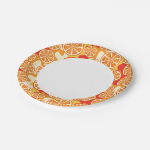 Retro Orange Citrus Pattern Paper Plates