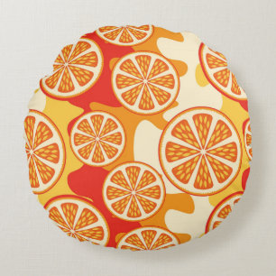 Retro Orange Citrus Pattern Round Pillow