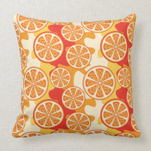 Retro Orange Citrus Pattern Throw Pillow