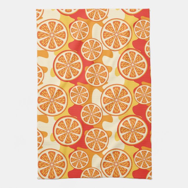Retro Orange Citrus Pattern Towel (Vertical)