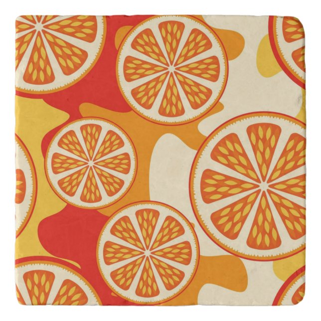 Retro Orange Citrus Pattern Trivet (Front)
