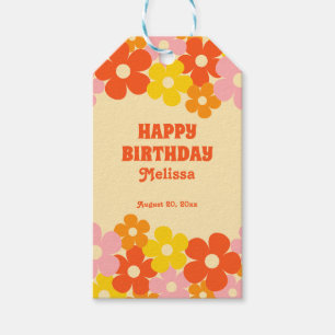Retro Orange Colorful Boho Flower Happy Birthday Gift Tags