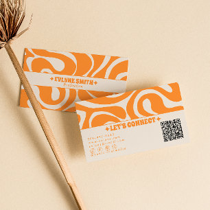 Retro Orange Cream QR Code 70s Boho Groovy Funky Business Card
