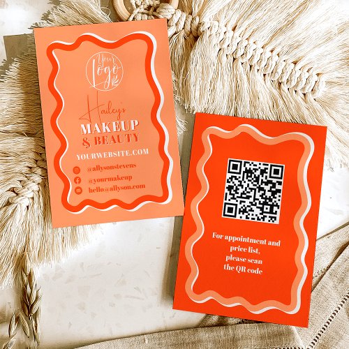 Retro orange curve squiggle wavy makeup beauty business card