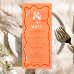 Retro orange curve squiggle wavy wedding menu<br><div class="desc">A cool bold wedding menu with custom names with a hand written calligraphy and serif font,  2 names ,  two styles with Retro boho orange curve squiggle wavy wedding. All the text,  names and background colors are customizable for you to mix and match your wedding suite.</div>