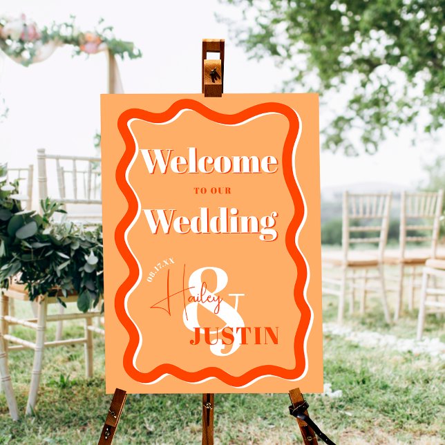 Retro orange curve squiggle wavy welcome foam board (Creator Uploaded)