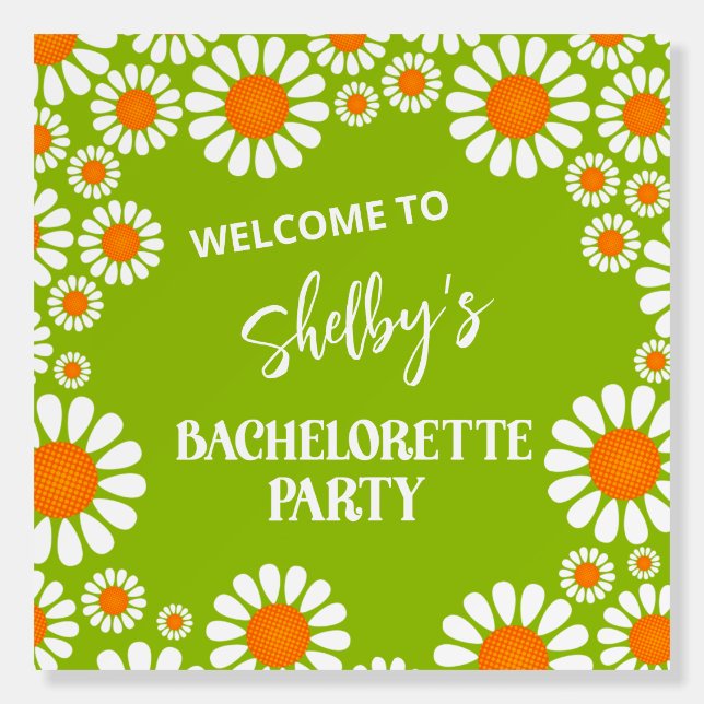Retro Orange Daisy Bachelorette Party Welcome  Foam Board (Front)