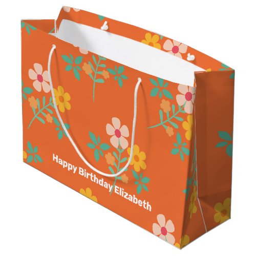 Retro Orange Daisy Bouquet Pattern Customized Large Gift Bag