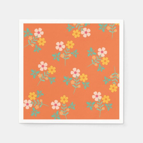 Retro Orange Daisy Bouquet Pattern  Napkins
