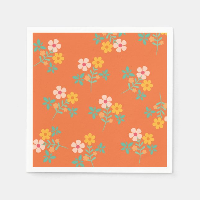Retro Orange Daisy Bouquet Pattern  Napkins (Front)