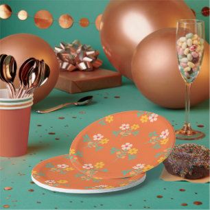 Retro Orange Daisy Bouquet Pattern Paper Plates