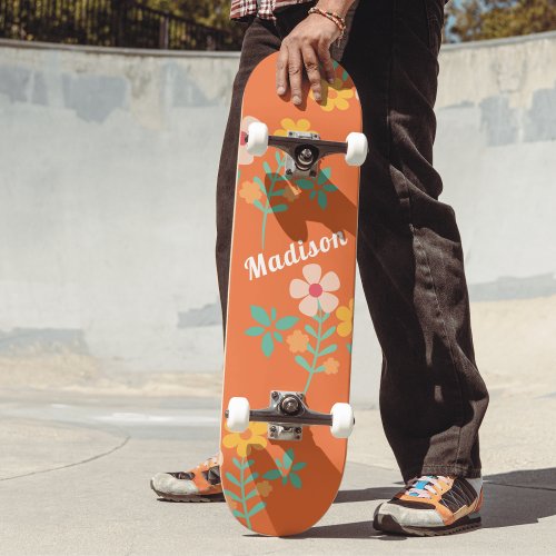 Retro Orange Daisy Bouquet Pattern Skateboard