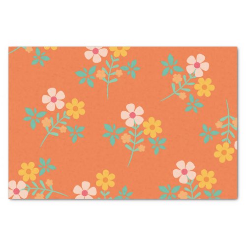 Retro Orange Daisy Bouquet Pattern  Tissue Paper