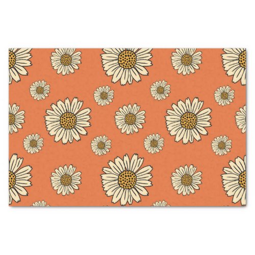Retro Orange Daisy Floral Pattern Crafting Tissue Paper