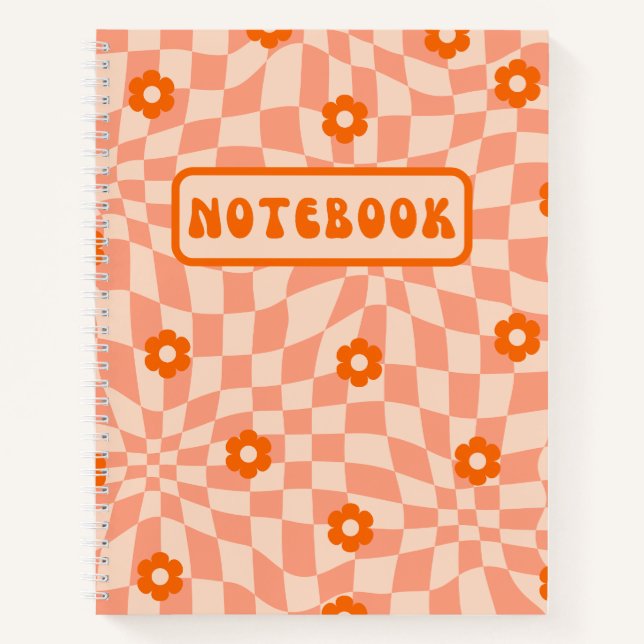 Retro Orange Daisy Warped Checker Board  Notebook (Front)