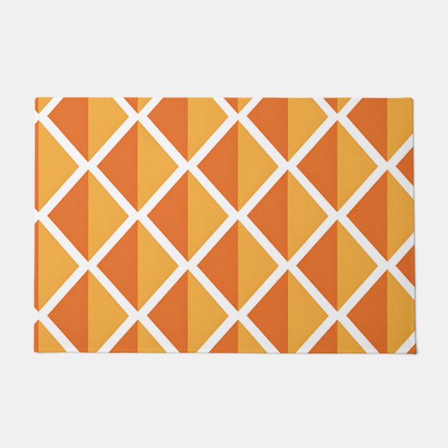 Retro Orange Diamond Harlequin Pattern Doormat (Front)