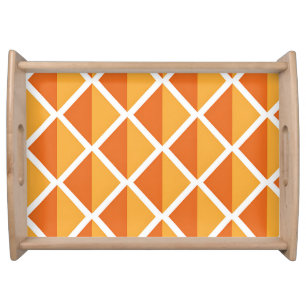 Retro Orange Diamond Harlequin Pattern Serving Tray
