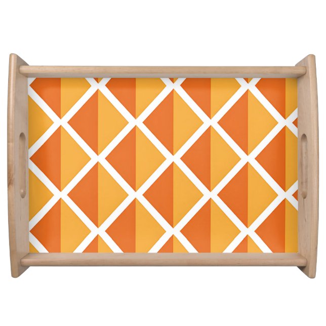 Retro Orange Diamond Harlequin Pattern Serving Tray (Front)