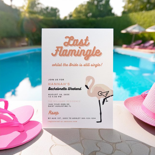Retro Orange Flamingo Last Flamingle Bachelorette Invitation (Creator Uploaded)