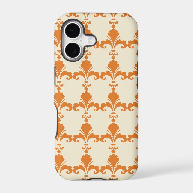 Retro Orange Fleur-De-Lis Pattern Iphone Case (Back)