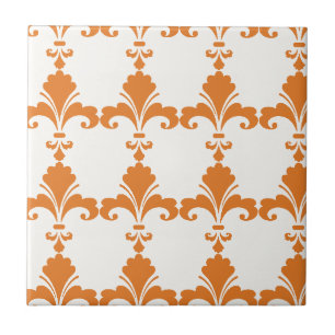 Retro Orange Fleur-De-Lis Pattern Tile