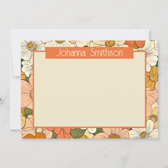 Retro Orange Floral 5x7 Horizontal Stationery Card (Front)
