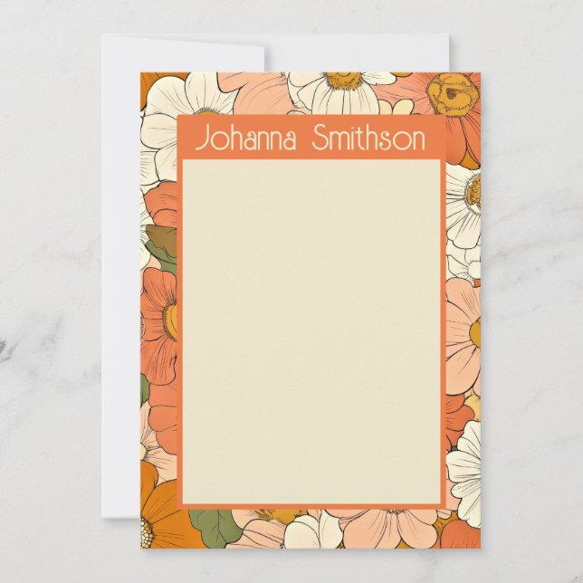 Retro Orange Floral 5x7 Vertical Stationery Card (Front)