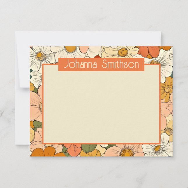 Retro Orange Floral A6 Horizontal Stationery Card (Front)