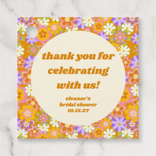 Retro Orange Floral Custom Bridal Shower Thank You Favor Tags