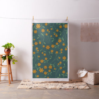 Retro Orange Floral Dark Teal Pattern Fabric