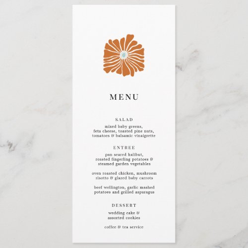 Retro Orange Floral Logo Wedding Menu