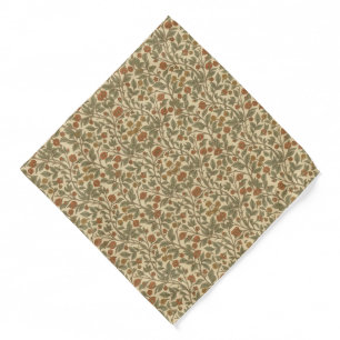 Retro Orange Floral Olive Green Vine Pocket Square Bandana