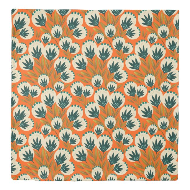 Retro Orange Floral Pattern Duvet Cover (Front)