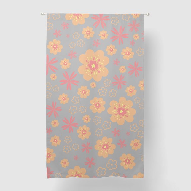 Retro Orange Floral Timeless Neutral Gray Pattern  Blackout Curtains (Front)