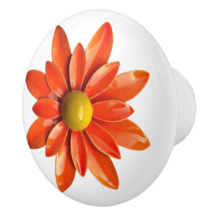 Retro Orange Flower MOD Floral Spring Summer Ceramic Knob