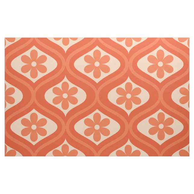 Retro Orange Flower Pattern on Mid Century ogee  Fabric (Yard)