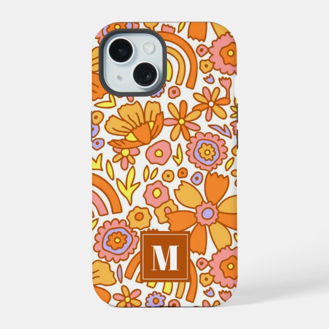 Retro Orange Flowers iPhone Case (Back)