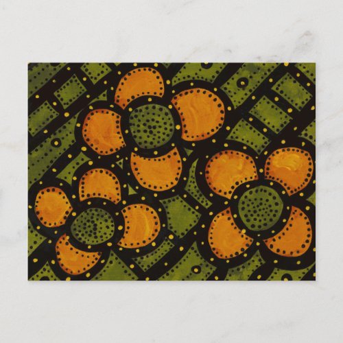 Retro Orange Flowers On Green Art Postcard