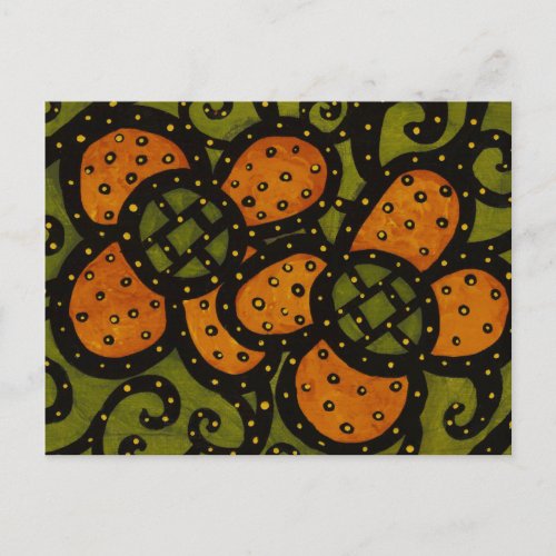 Retro Orange Flowers On Green Art Postcard