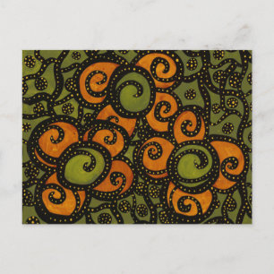 Retro Orange Flowers On Green Art Postcard