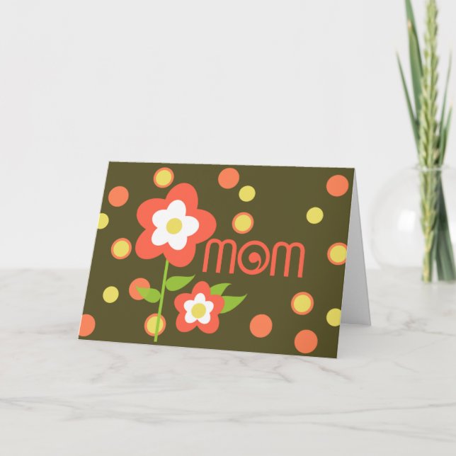 Retro Orange Flowers Polka Dots Mothers Day Card (Front)