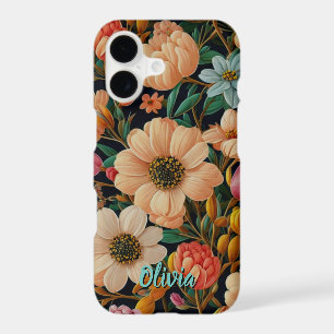 Retro orange flowers teal tulips mums daisy photo iPhone 17 case