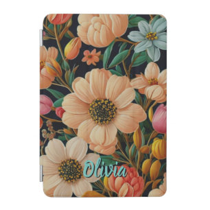 Retro orange flowers teal tulips mums daisy photo iPad mini cover