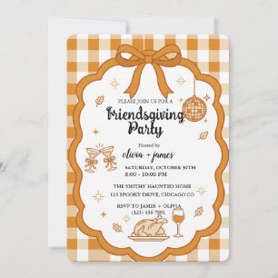 Retro Orange Gingham Friendsgiving Party  Invitation